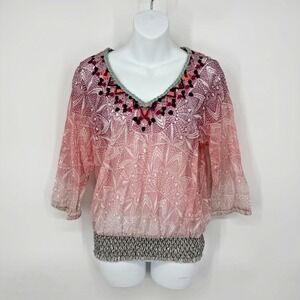 Akemi + Kin Anthropologie Blouse Size M Embroidered Boho Hippie Whimsical